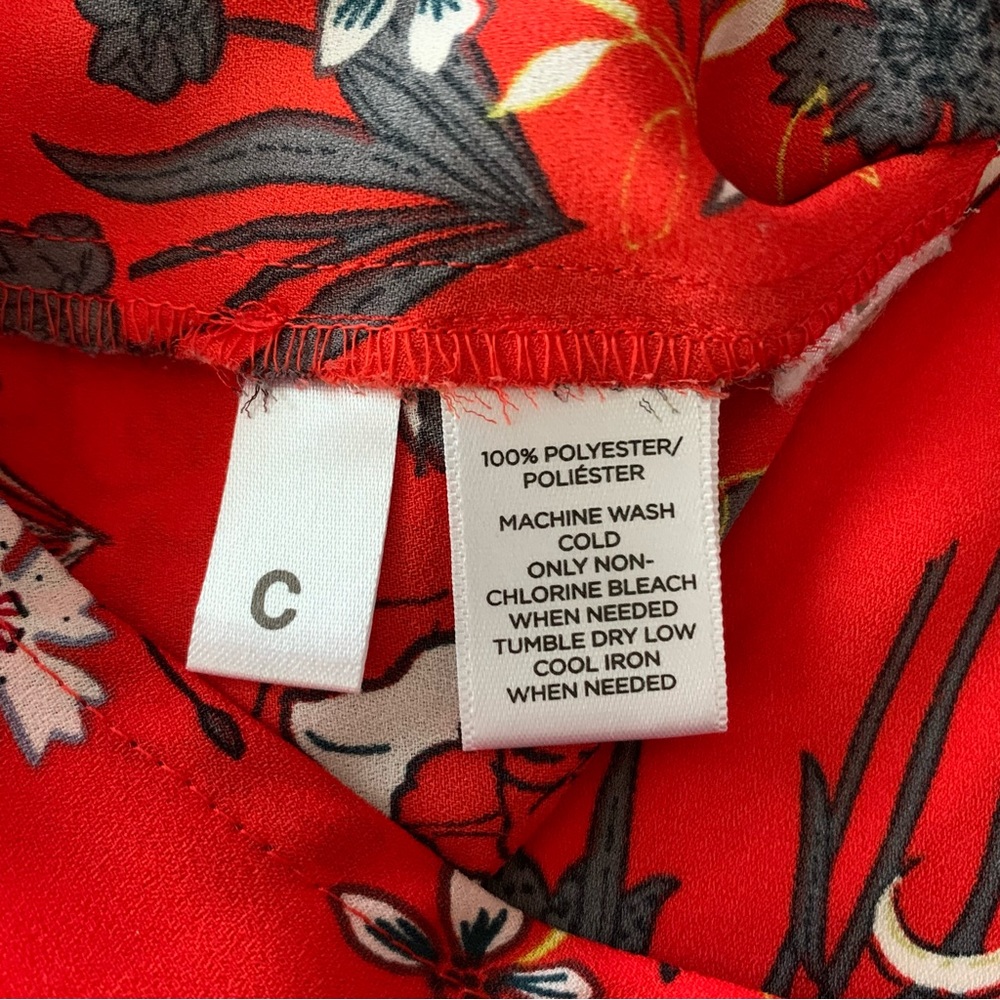 LOFT button down chiffon blouse red floral size large petite - Picture 6 of 8